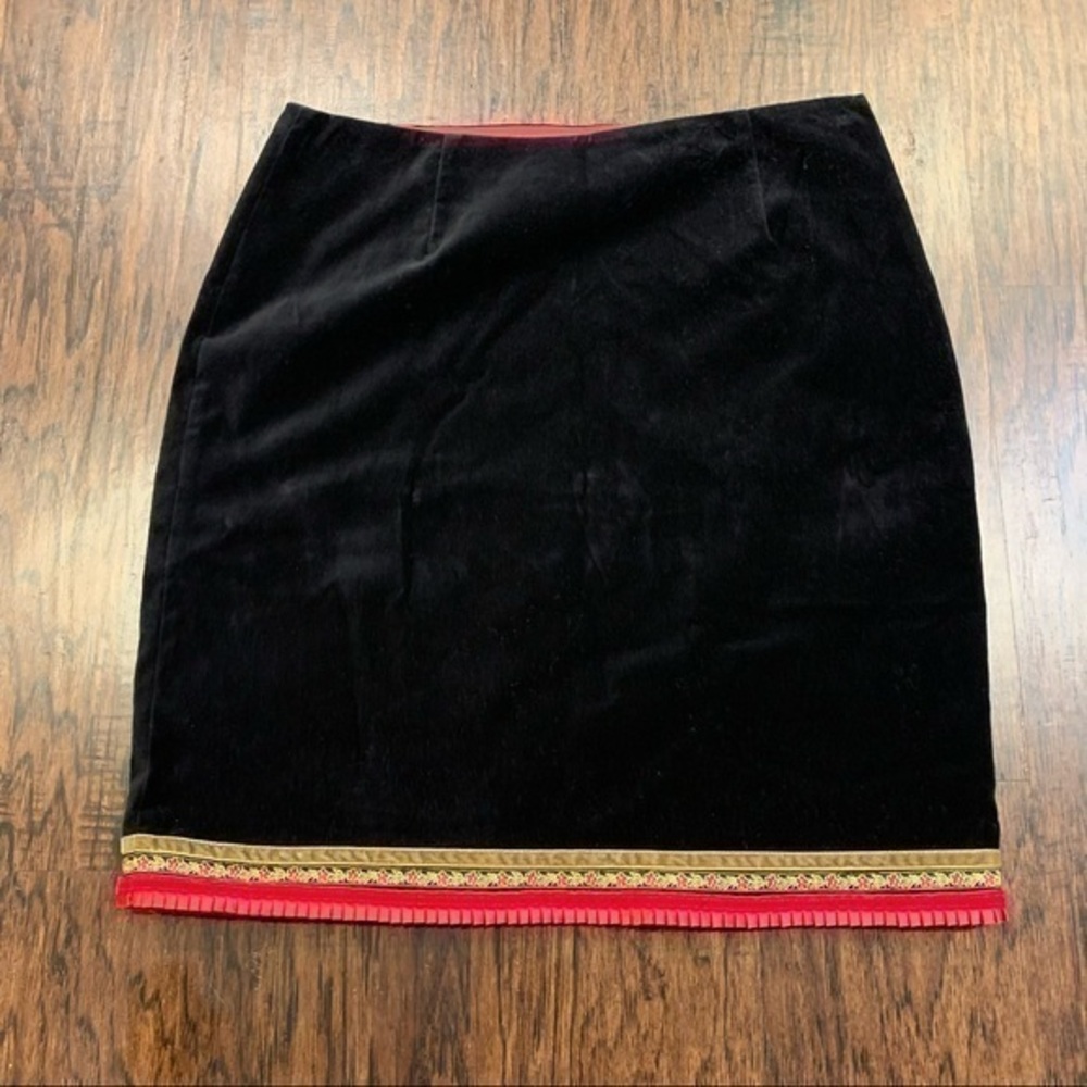 ABR New York Black Velvet Ruffle Trim Skirt SZ 6